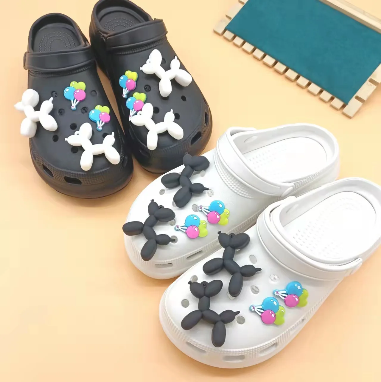 Black and White Balloon Dog Hole Shoe Charms Accessories Shoe Buckle Colored Balloon Shoe Flower DIY Shoes Decorations