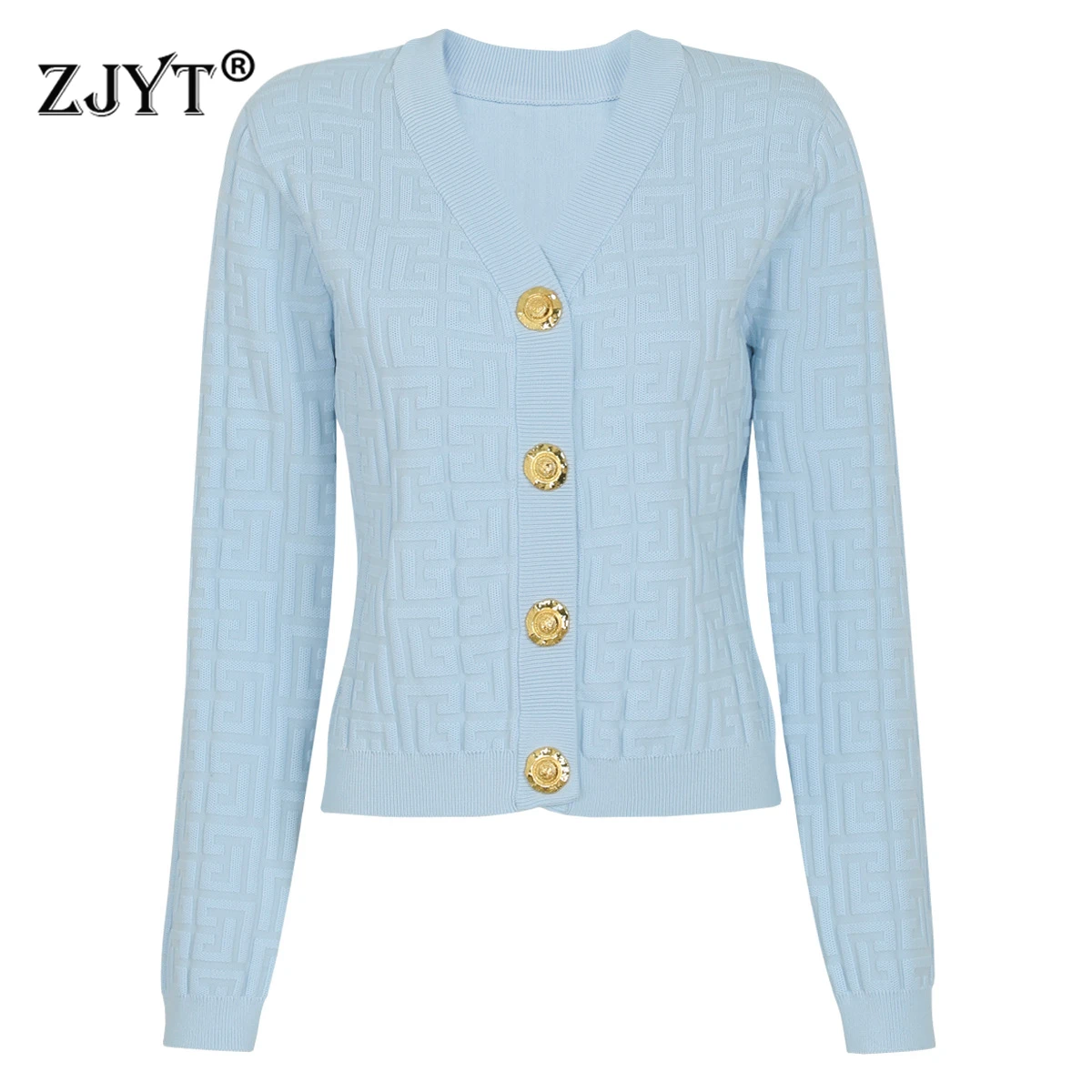 

ZJYT Spring Fashion Women's Cardigans Sweaters Long Sleeve Blue Knit Tops Lady White Black Casual Jersey Mujer Jumper 2026 New