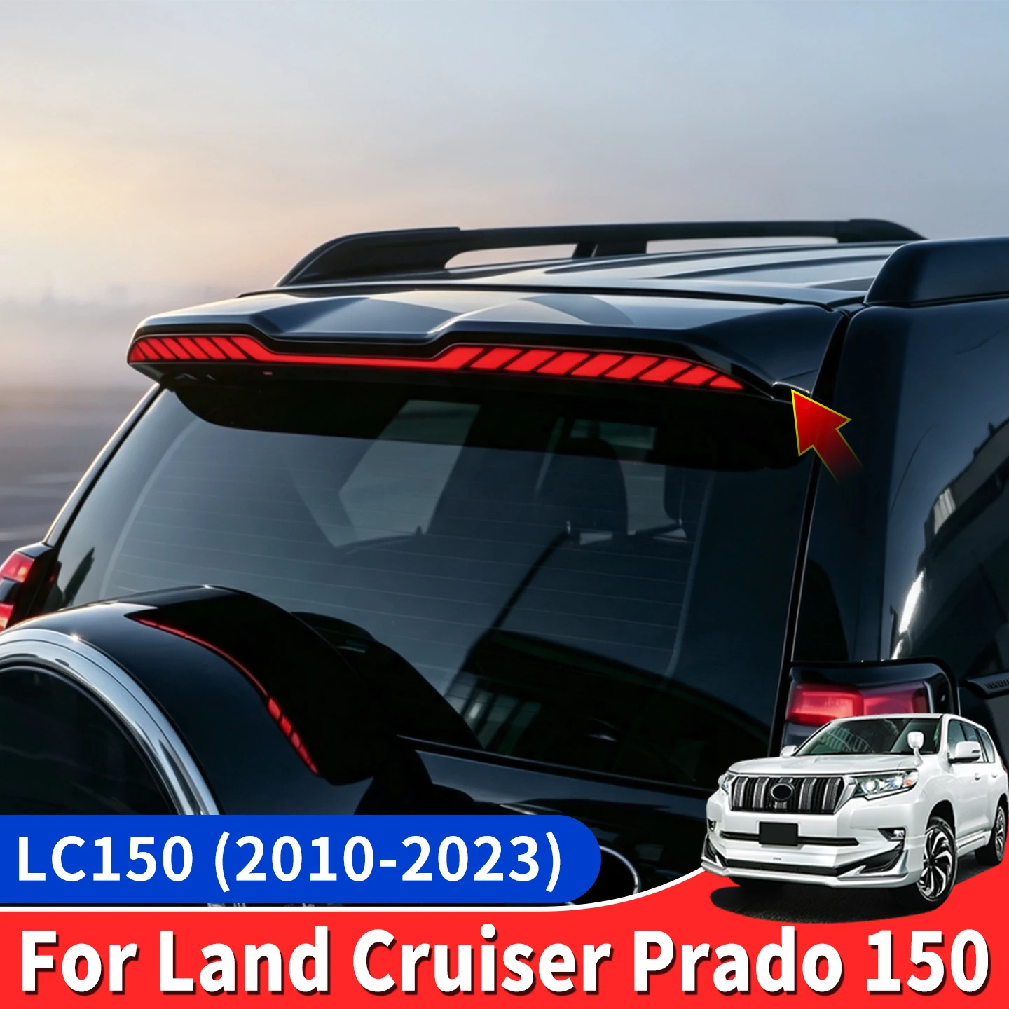 For 2010-2023 Toyota Land Cruiser Prado LC150 J150 Dragon Scale Rear Spoiler LED Dynamic Turn Signal Light Roof Wing Accessories