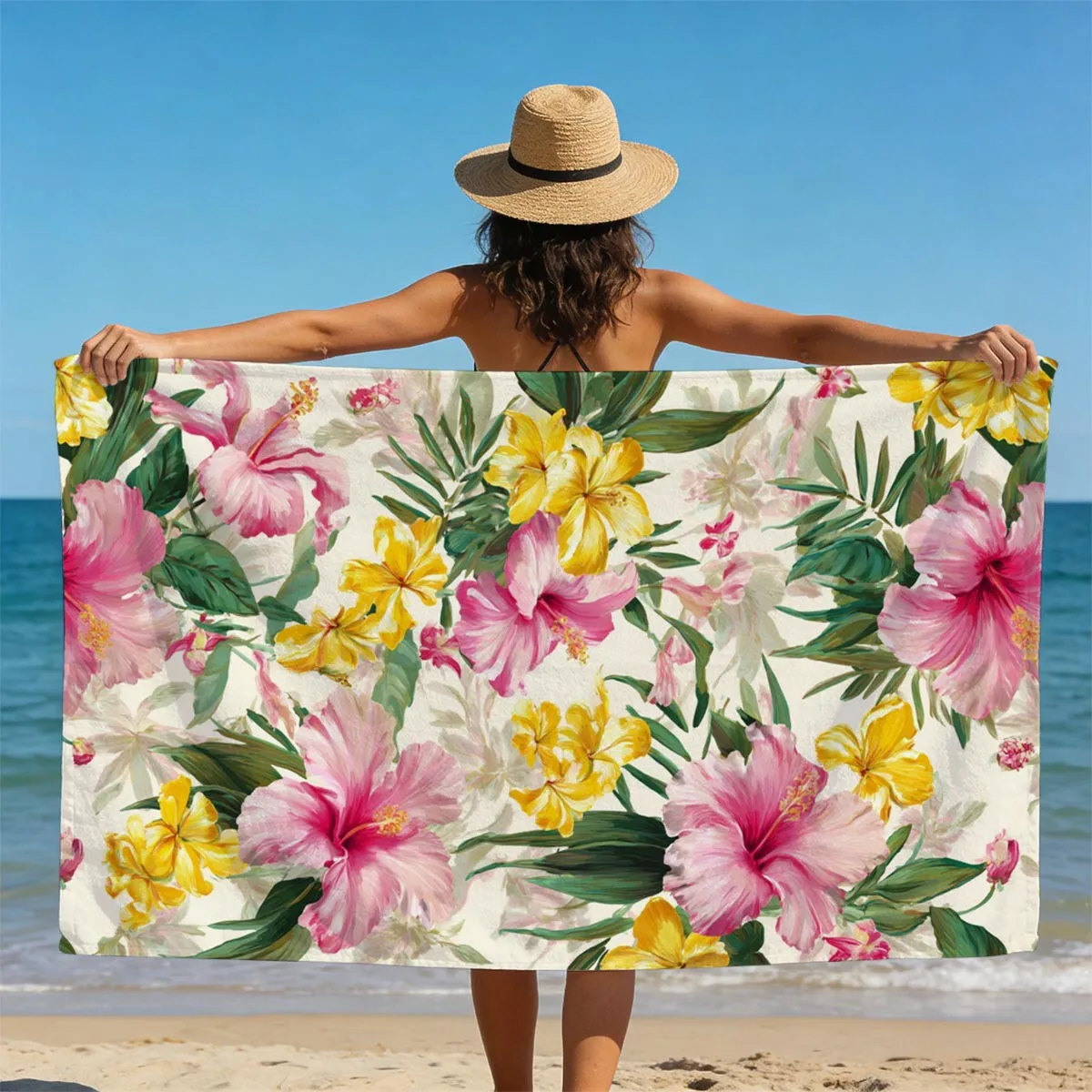 Summer Floral Large Beach Towel Quick Dry Absorbent Microfiber Yoga Mat Sandproof Outdoor Sunbath Towels for Beach Travel Pool