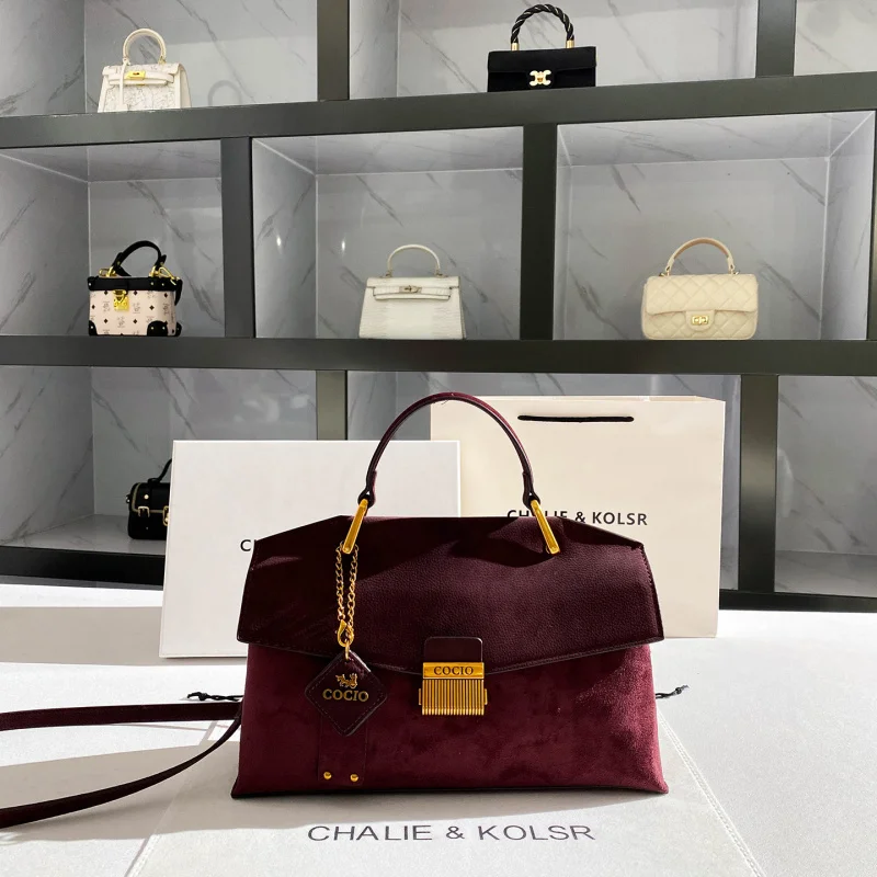 

Vintage velvet commuter tote bag, autumn and winter high-end style for middle-aged mothers