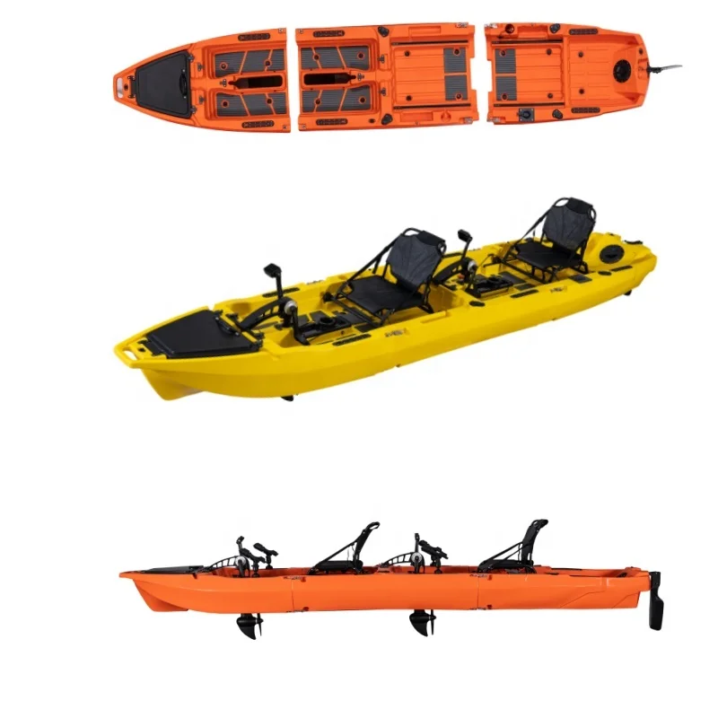 LSF Hull Design HDPE 3-section Tandem Modular Pedal Kayak New For Touring And Lake Fishing 14 FT Plastic Canoe