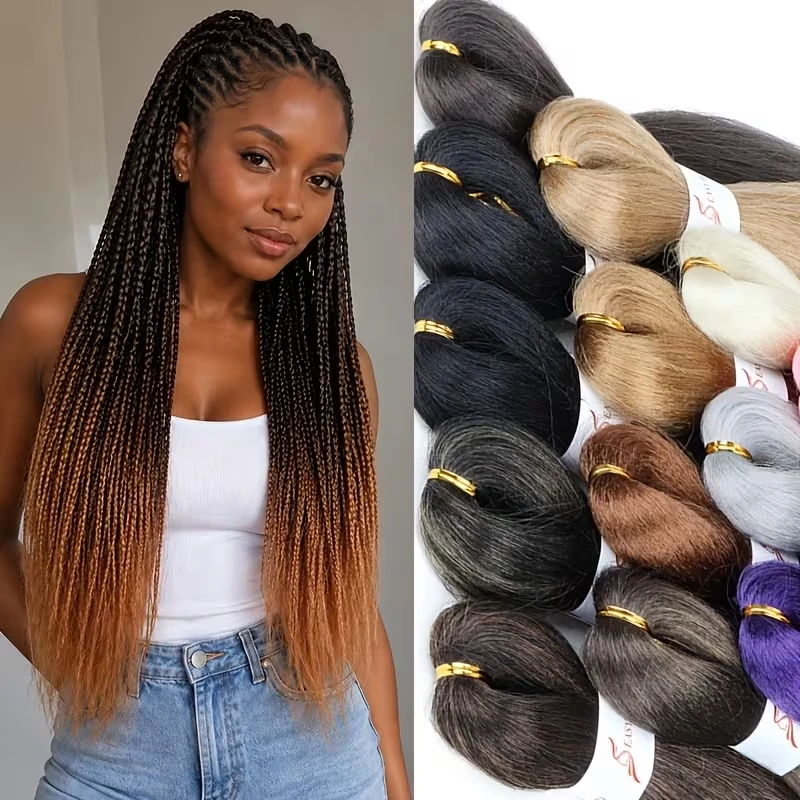 20Inch Synthetic Long Straight Yaki Pre‑Braided EZ Braid DIY Hair Extensions Fiber Braiding Hair Crochet Braid for Women