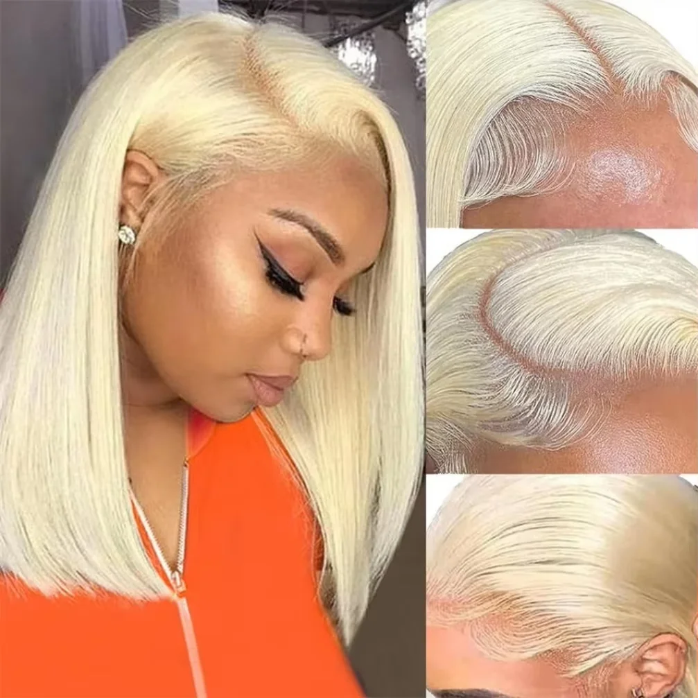 Fashion 7x6 13x6 HD 613 Honey Blonde Short Bob Wig Transparent Lace Front Preplucked Hairline Silky Straight Brazilian Hair Soft Wig For Women
