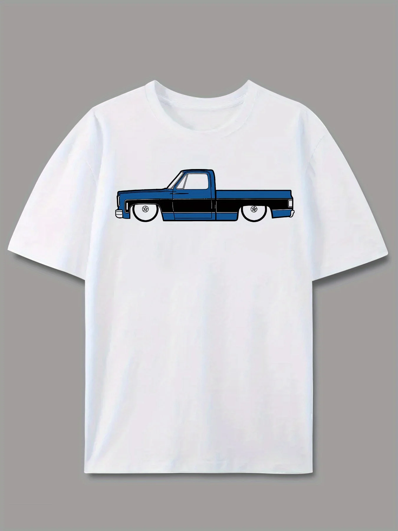

Vintage Blue Pickup Truck pattern design-100% cotton summer casual round neck short sleeve printed men's T-shirt.