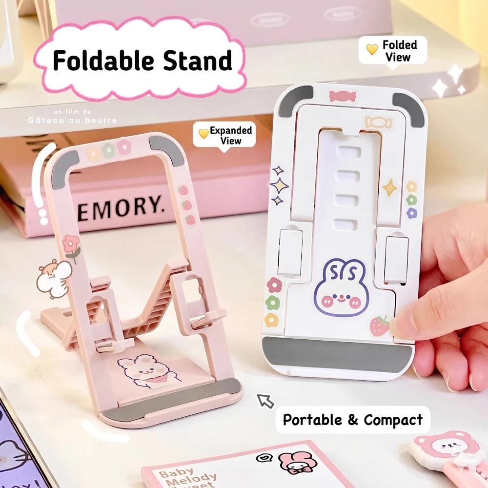 

Universal Foldable Portable Cell Phone Holder for Desk Adjustable Height Multi-Functional Tablet Stand for Live Streaming
