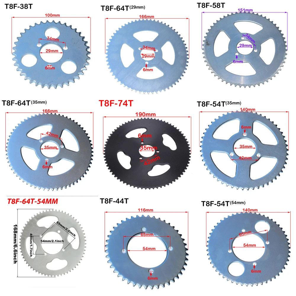 35 38 44 54 64 74 Tooth 44T 54T 64T 74T T8F 35MM Rear Sprocket Mini Moto ATV Quad Dirt Pit Pocket Bike Cross 47cc 49cc Parts