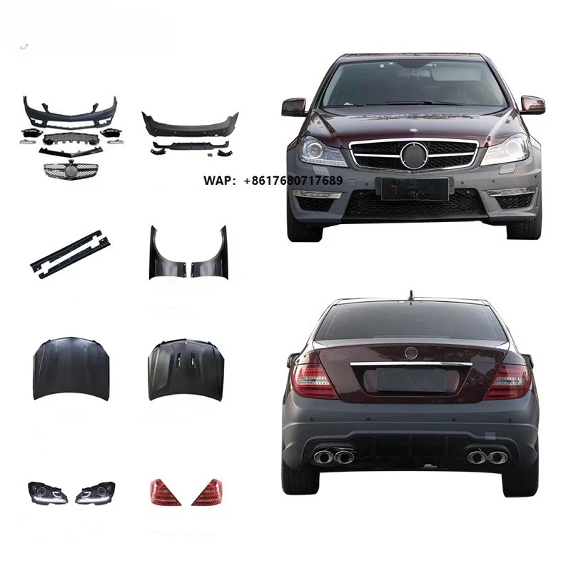 

Car Body Kit for Benz C-class W204 Old Upgrade New C63 Body Kit Front Bumper Grille Diffuser Hood Fender Headlight Taillight