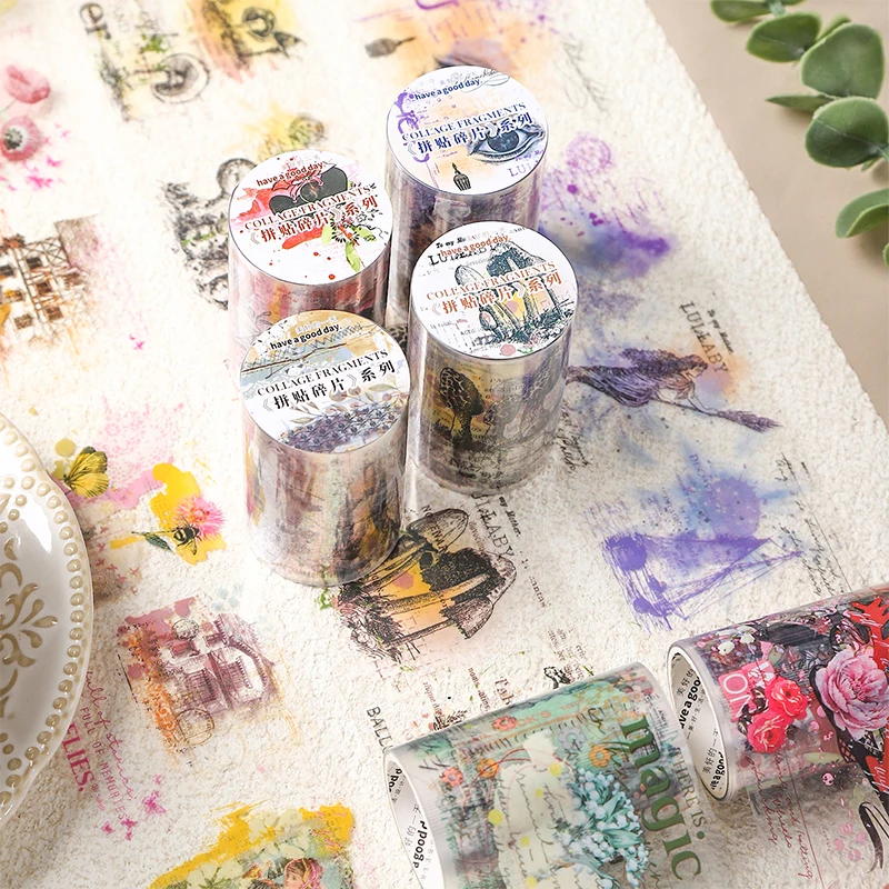 Journal GO 6x200cm Collage Fragments Decorative Adhesive Tape Retro Plants Flower Masking Washi Tape Scrapbooking Stickers Label