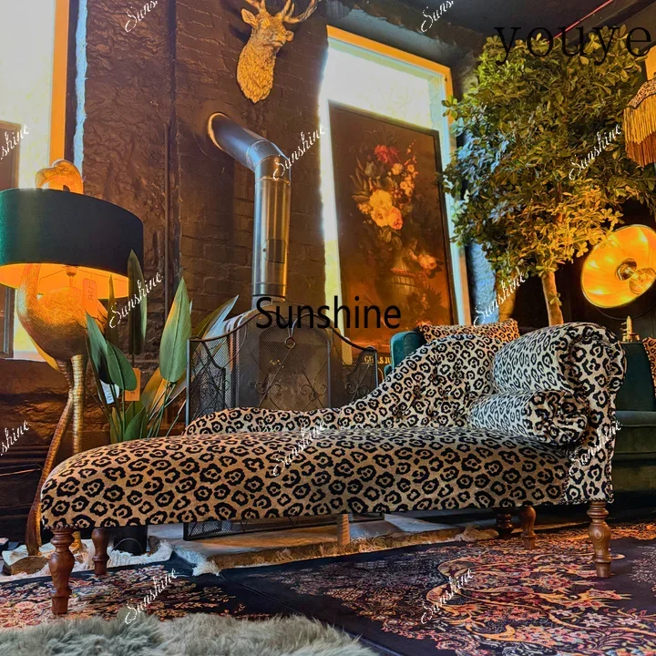 American leopard print fabric sofa princess chair single recliner wild retro style living room furniture French small apartmentT