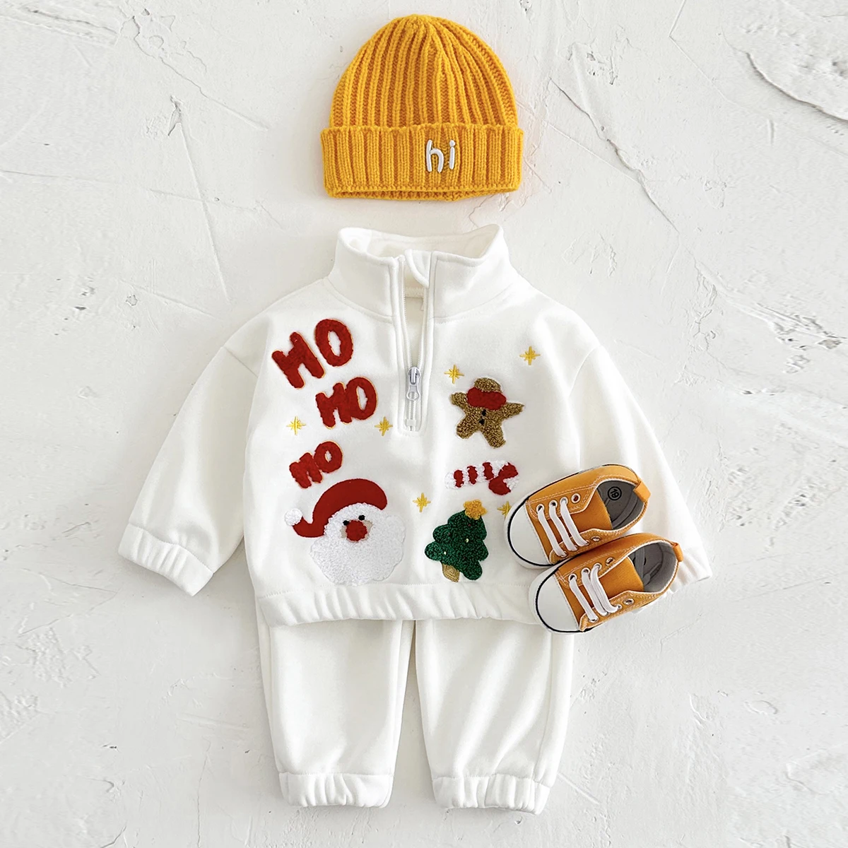 Christmas Costumes Boys Girls Clothes Kids Suits Warm Thicken Half-Zip Fleece Jacket+Pant Christmas Tree/Santa Claus Embroidery