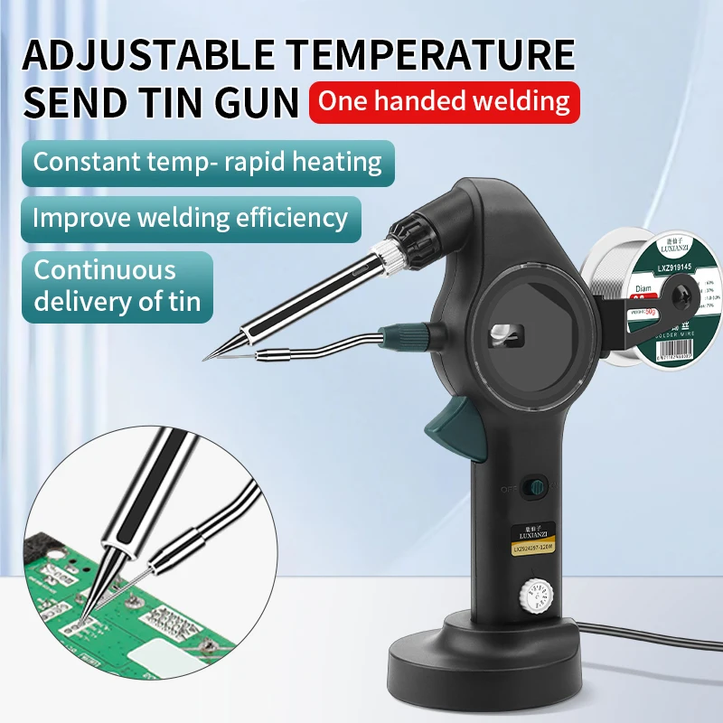 LUXIANZI Electric Soldering Iron Gun Hand-held Adjustable Temperature Solder Iron Automatic Send Tin Gun Welding Repair Tools