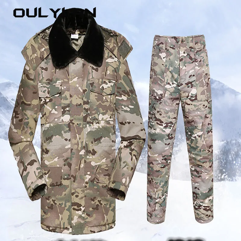 Winter Thick Anti Cold Camouflage Coat Long Jacket Cotton Pants Sets Work Protective Uniform Set for Men Warm Tactical Clothes