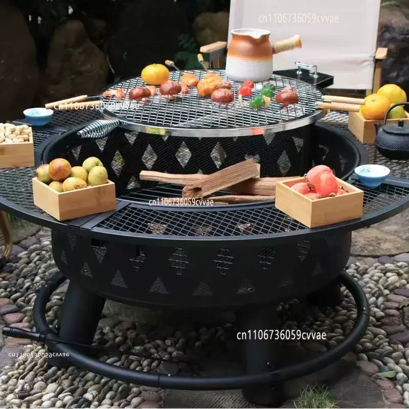 Outdoor Courtyard Barbecue Rack, Home Fire Pit, Stove Gathering for Tea Brewing, Firewood Charcoal Heating Stove