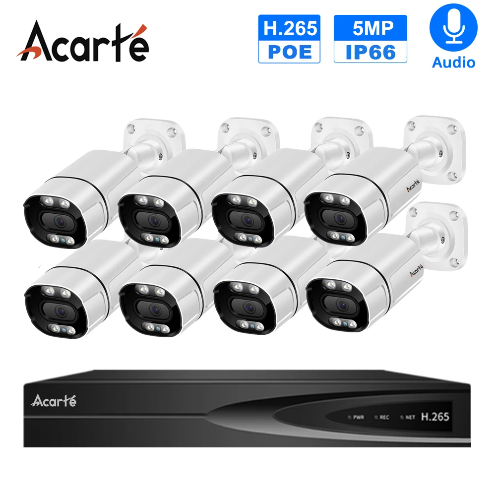

Комплект системы видеонаблюдения Acarte 5MP POE для улицы, умная полноцветная IP-камера для домашнего видеонаблюдения с аудио