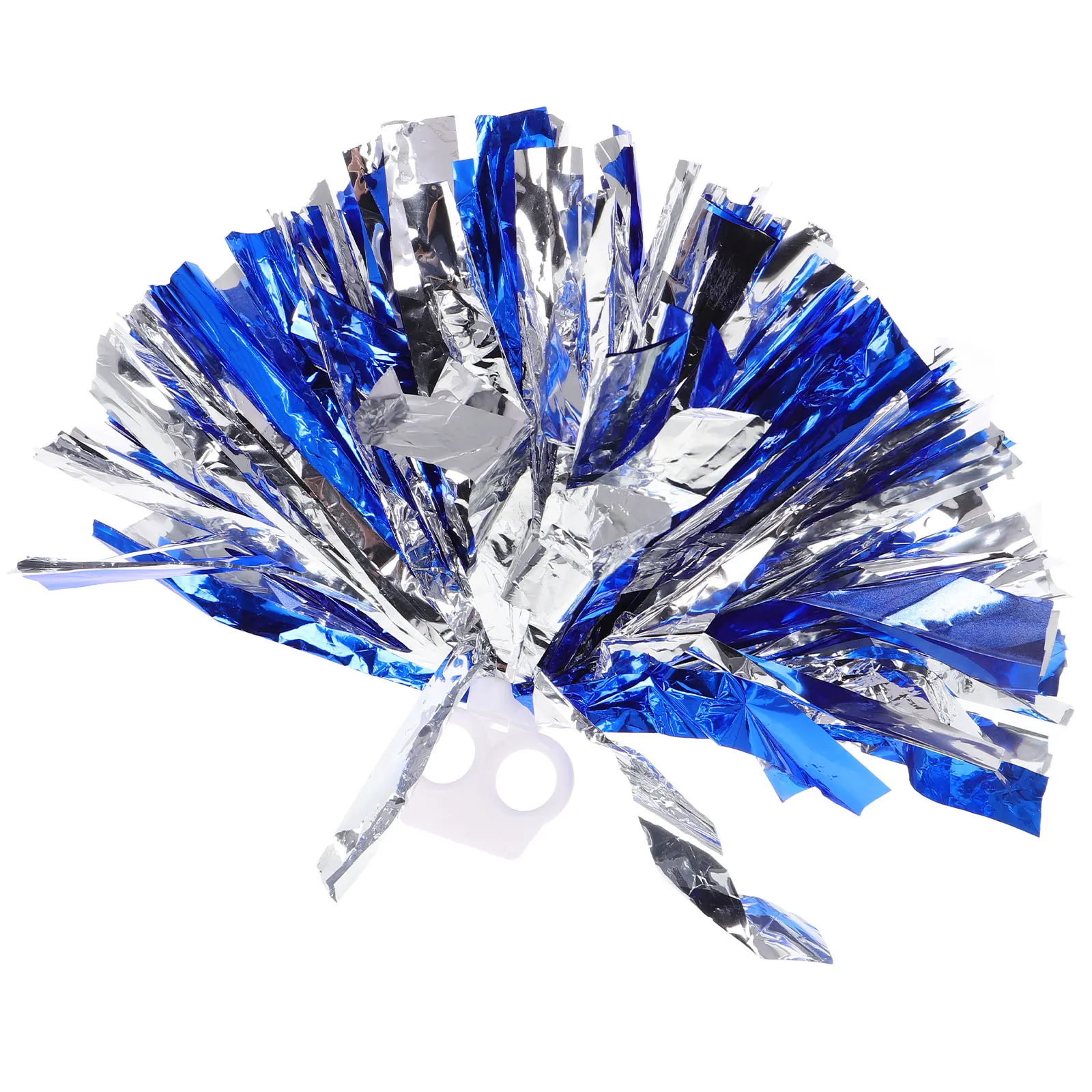 

Blue White Pom Poms Stick Hand Flowers for Girls Cheerleading Events Bulk Foil Navy Silver Memorial Gifts