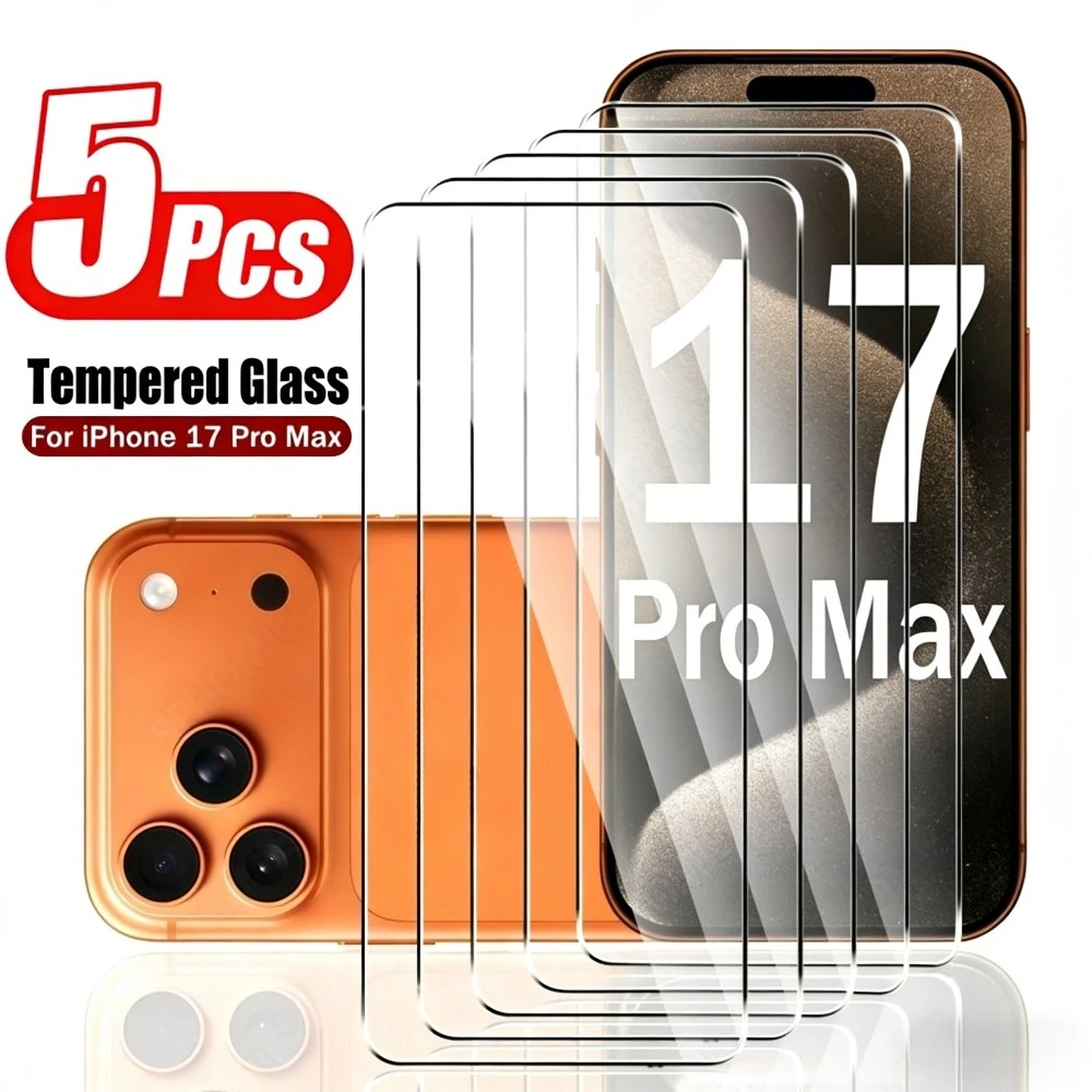 

5 шт. ультрапрозрачных защитных стекол для iPhone 17, 16, 15, 14, 13 Pro Max, Air 16, 15, 14 Plus, 12, 11 Pro, Mini, закаленное стекло с защитой от царапин