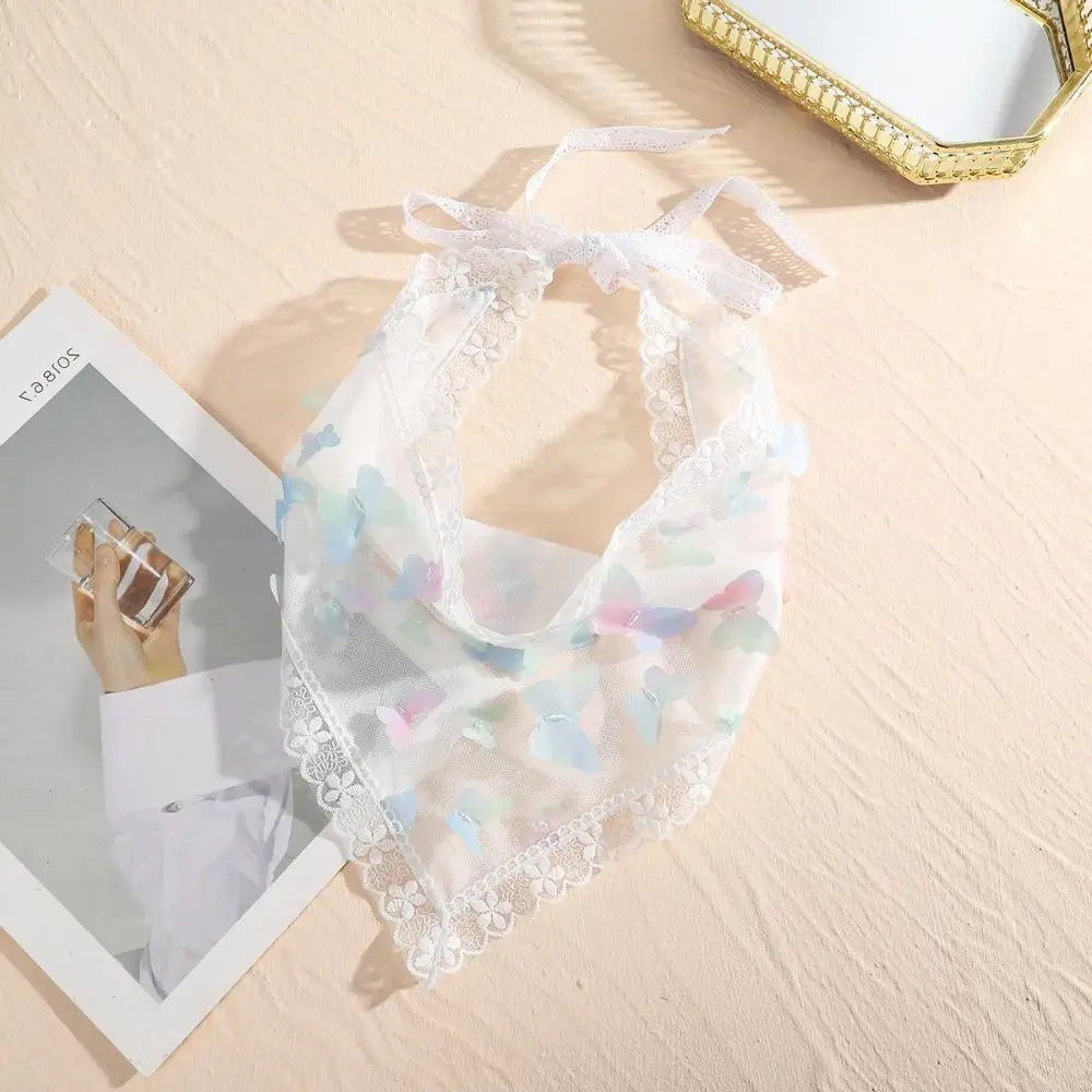 High Quality Cloth Lace Triangle Hair Head Openwork White Wrap Scarf Head Scarf