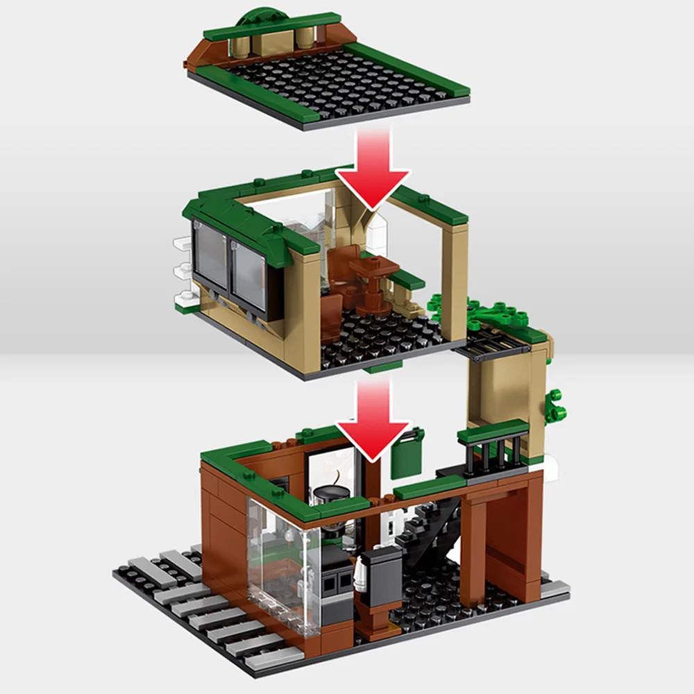

Creative Streetscape Construction Building Block Coffee Shop Brick City Street View Cafe Store House Educational Toys For Gifts