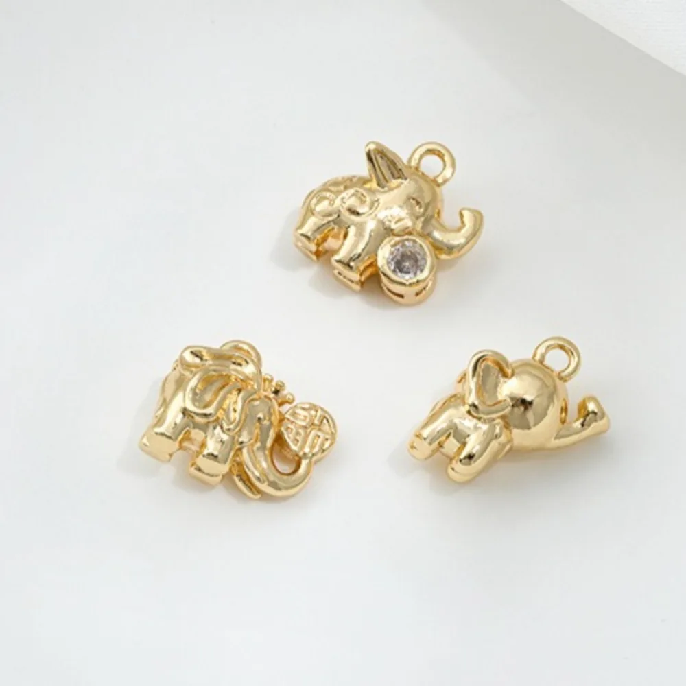 

1Pcs Copper Charms 14K Gold Color Cute Little Elephant Fu Character Elephant Pendant Handmade DIY Handmade Jewelry Accessories