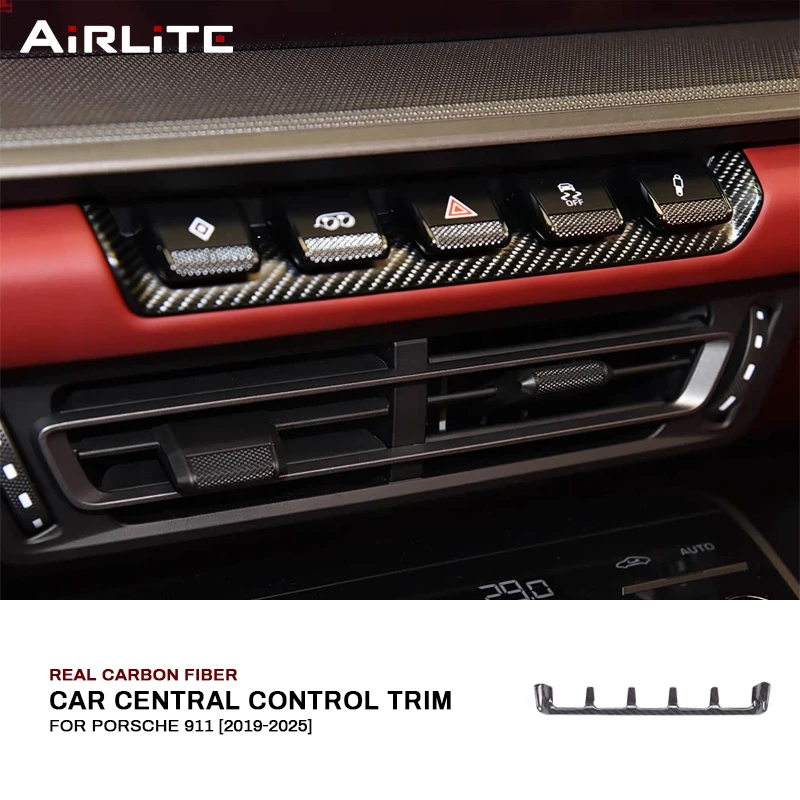 

Real Carbon Fiber For Porsche 911 2019-2025 Car Central Control Warning Light Button Switch Frame Trim Cover Auto Accessories