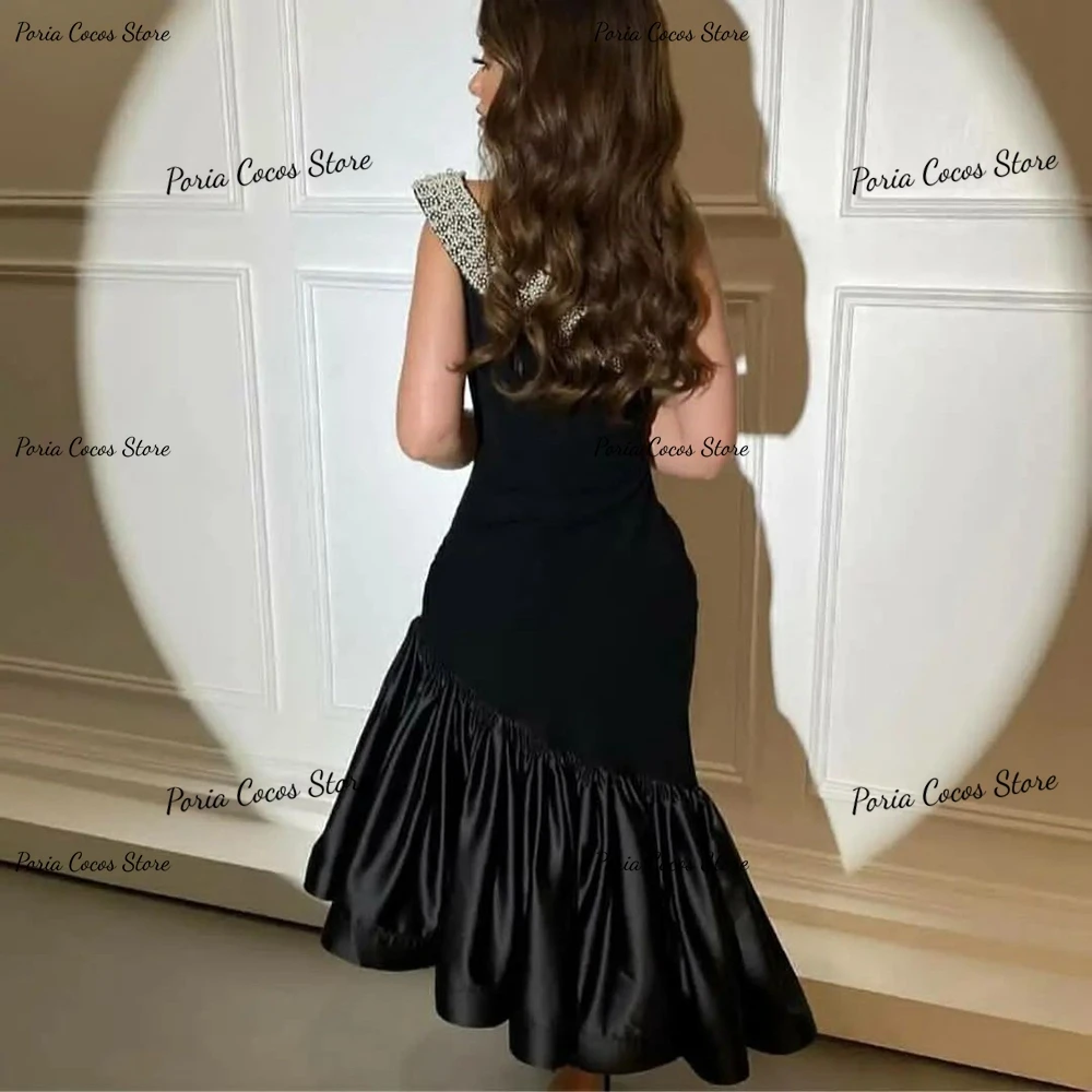 Customized Vintage Black One Shoulder Sleeveless Prom Gown Tulle Patchwork Backless Sheath Party Dress فساتين السهرة 2023 جديده