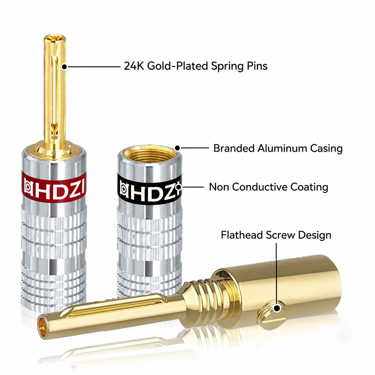 Banana Plug Audio Socket Connector, 24K Gold-Plated Pin Plug Closure Double Screw Type, Banana Pin (Supports 12AWG to 20AWG Cabl