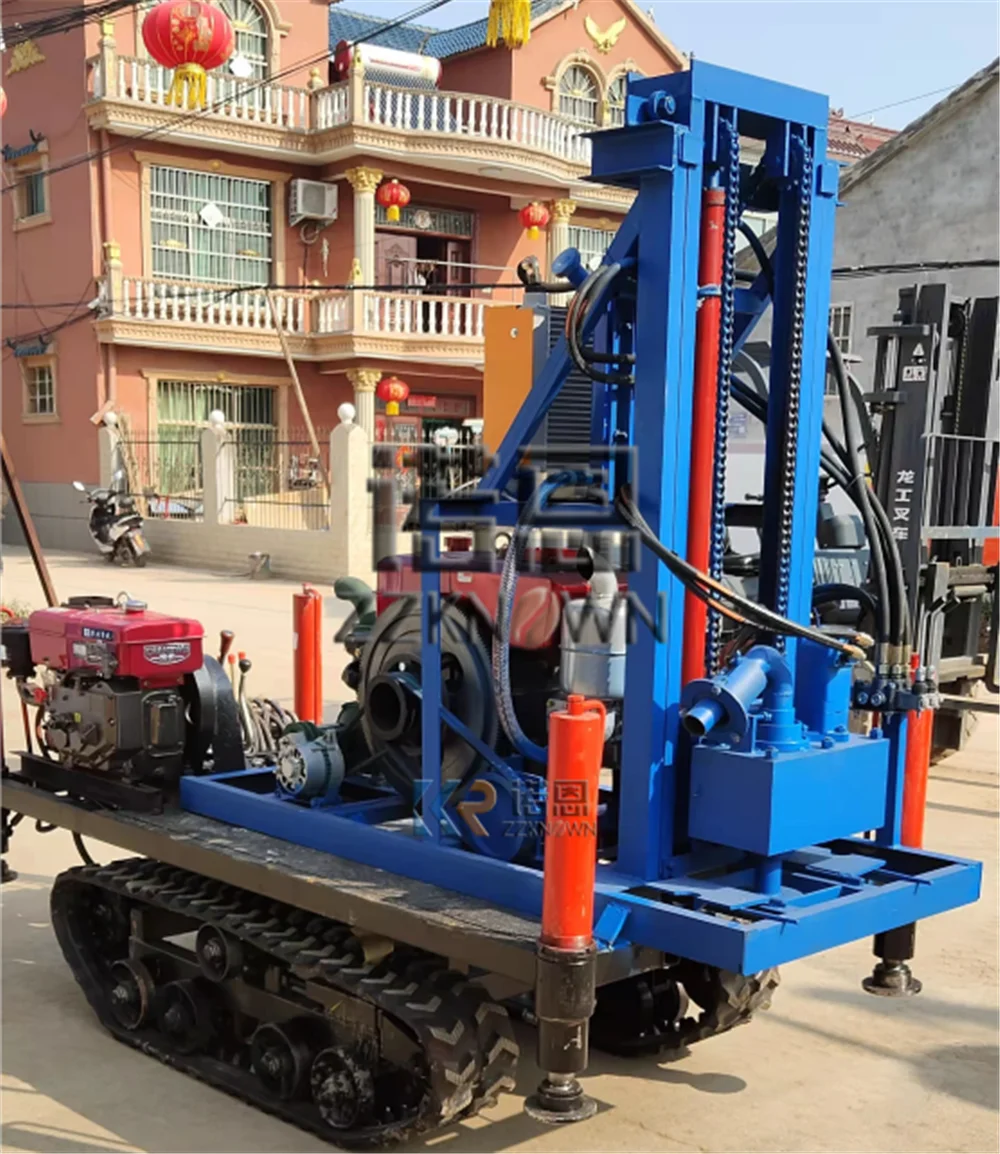 Crawler 22hp máquina de perfuração diesel portátil equipamento de perfuração de água 120m máquina de perfuração de roda de mesa de acionamento