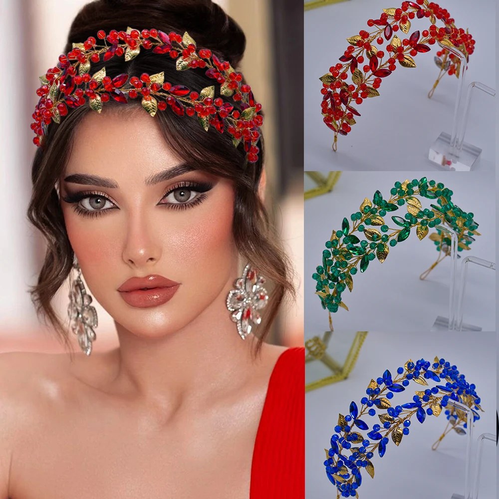 A416 Luxe Kristallen Bruiloft Hoofdband Bruid Tiara Boheemse Hoofddeksel Haaraccessoires Verjaardagsfeestje Hoofdtooi Vrouwen Kronen