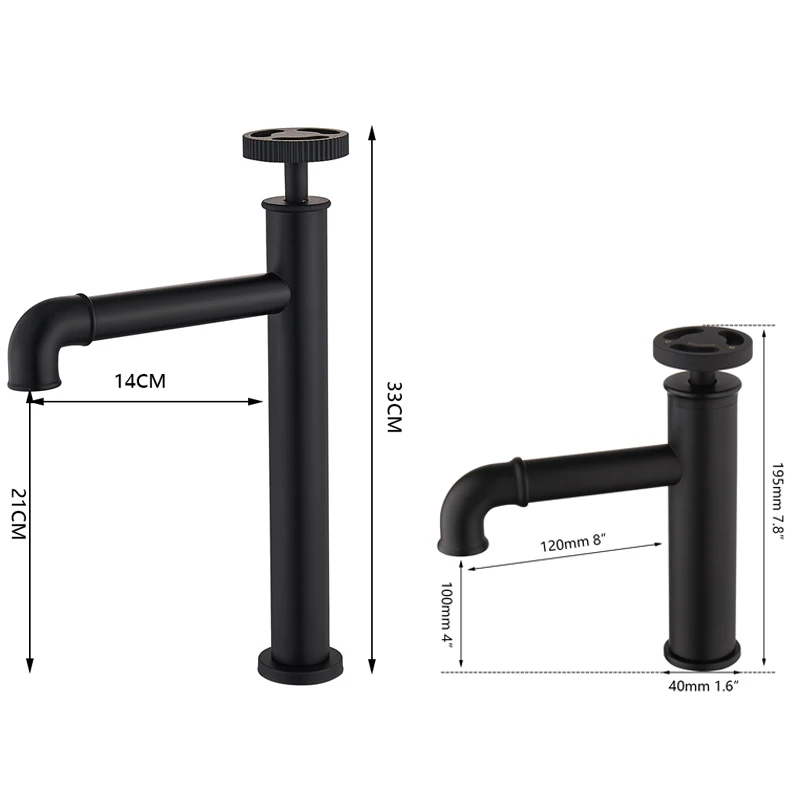 Imagem -06 - Kemaidi-torneira de Banheiro de Latão Sólido Estilo Industrial Torneiras de Pia de Bacia Água Fria e Quente Torneira Misturadora Preto Fosco Montado no Convés