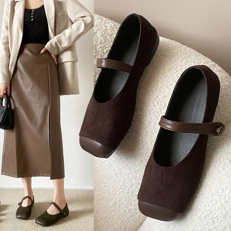 مصمم خمر الانزلاق على النساء ماري جين أحذية موضة ساحة تو أحذية الربيع فستان كاجوال الباليه الشقق المعاول