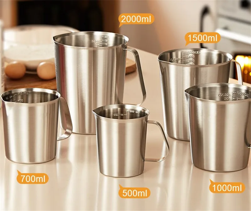 Measuring Cup,500-2000ml Stainless Pitcher with Marking with Handle,Milk Frothing Cup Jug for Espresso Machines,Latte Art