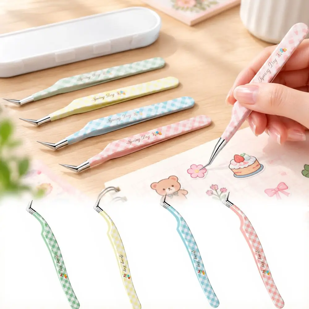Stainless Steel Precision Tweezers Anti-static High Precision Craft Tweezers Universal Grip Cartoon Pattern Eyelash Curler