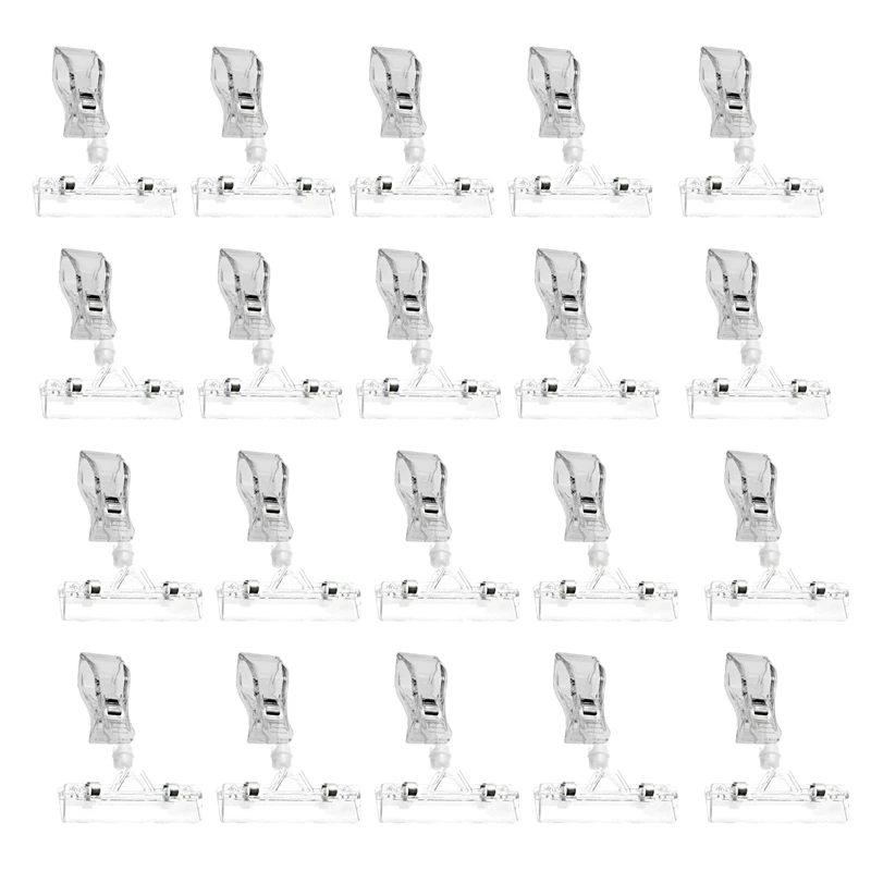 25 Pack Plastic Merchandise Sign Clip Rotatable Clip-On Holder Display Clip Holder Stand Price Display Holders,Clear