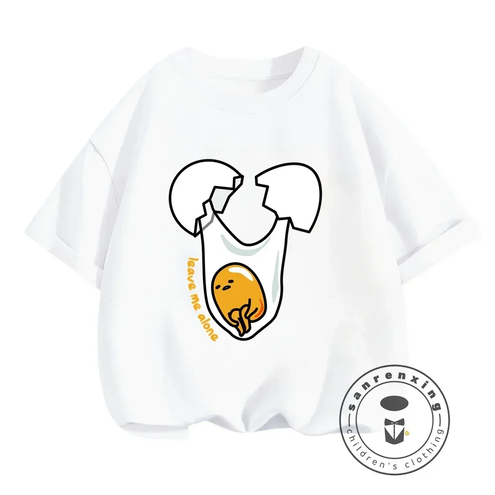 Japanese-Style Gudetama Charms Summer Cartoon Tees for Kids Cute O-neck Designs Soft Perfect for Boys and Girls Outdoor Fun