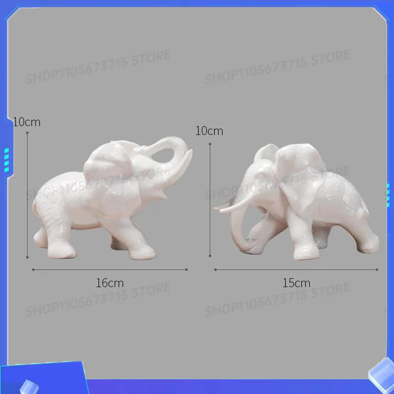 2 Piece Ceramic Elephant Sculpture Statue Set Household Living Room Desktop Ornament Crafts Decorations