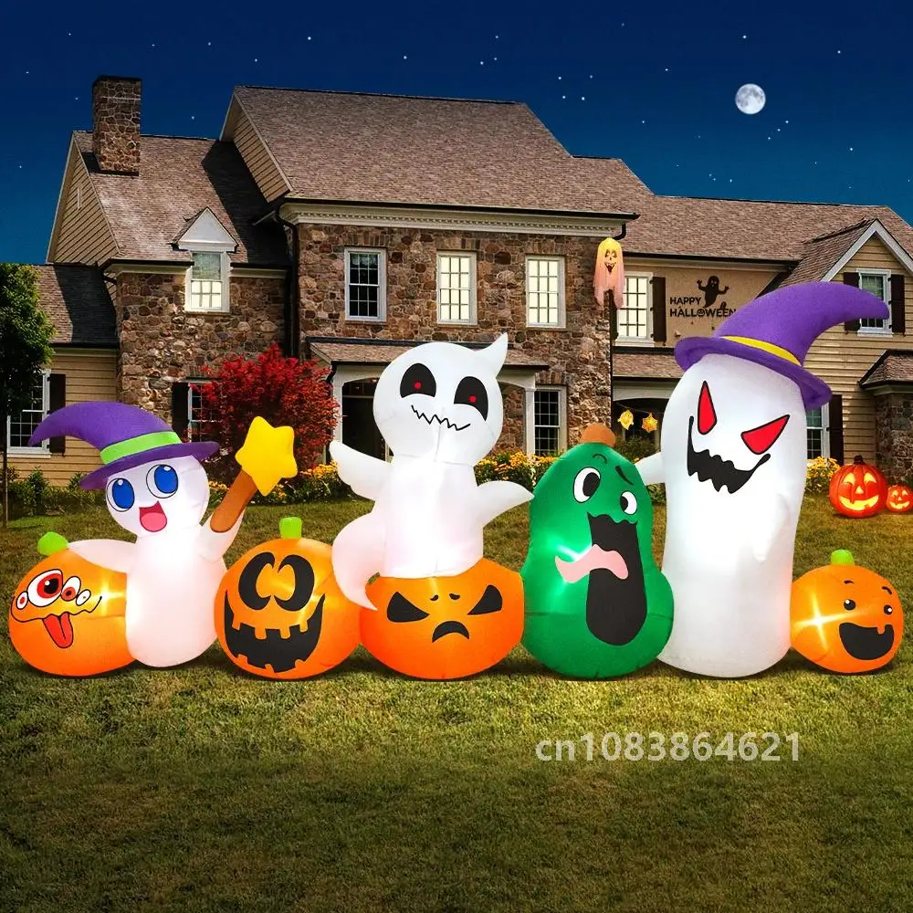 

10FT Halloween Pumpkin Inflatable Home Outdoor Decoration Ghost Witch Blow Up Yard Props For Holiday Party Garden With Led