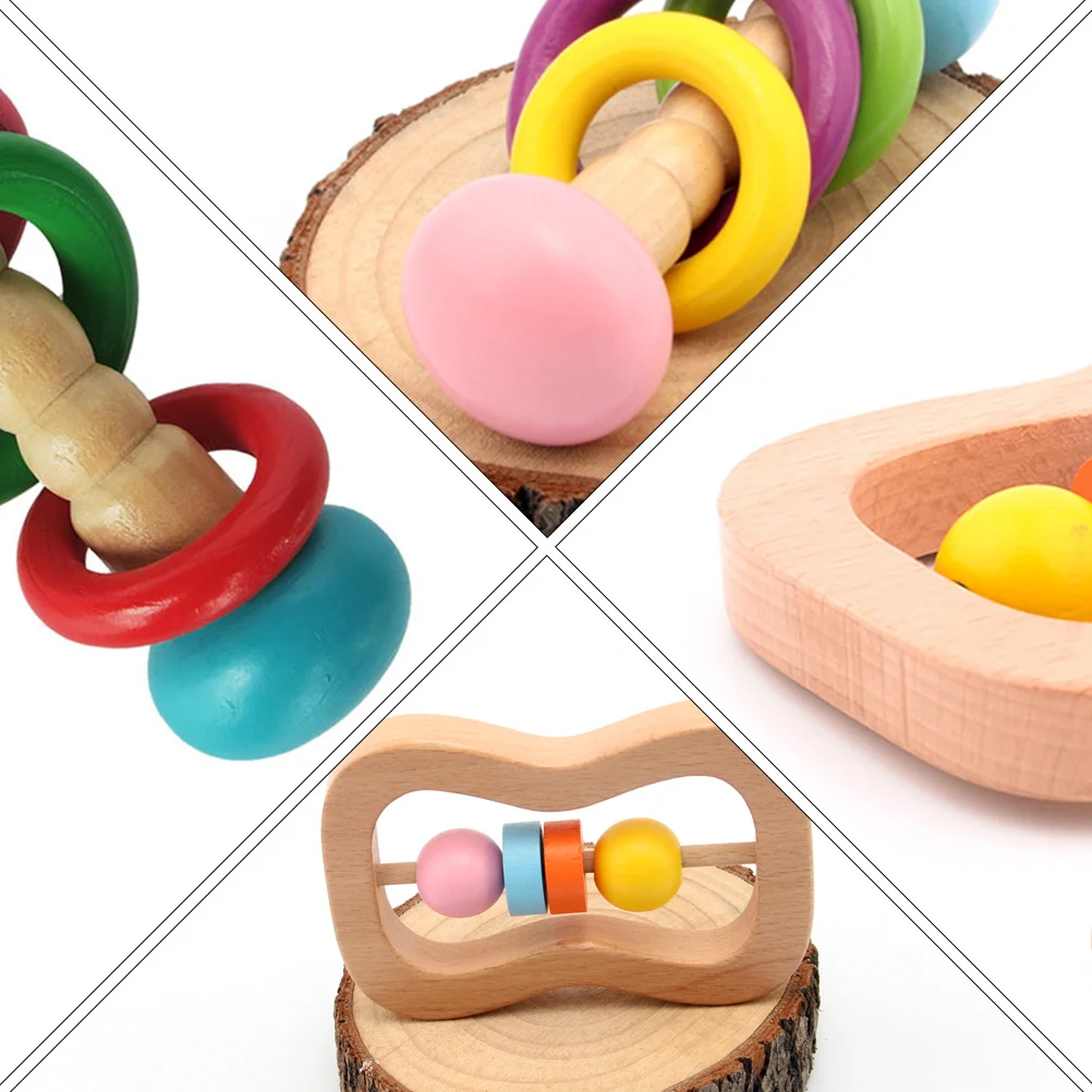 2pcs Wooden Baby Handbell 2 Styles Random Color Natural Wood Rattle Plaything Safe Durable Kids Hand Grab Music Educational