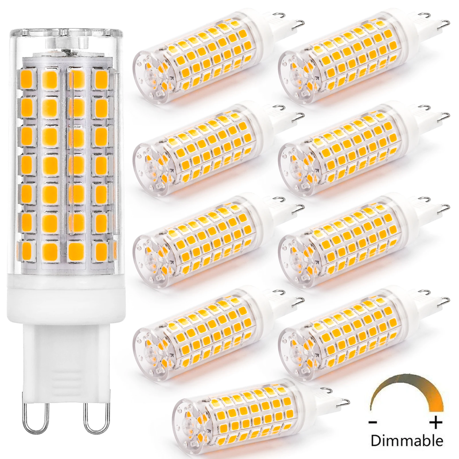 10 Pack G9 LED Dimmable 6W 220V 120V LED Home Lamp G9 Bulb LED SMD2835 88LED 360° Beam Angle Equivalent 50W 60W T4 Halogen Bulb