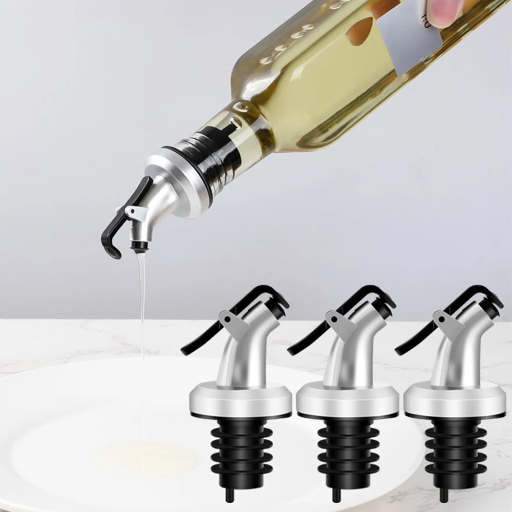 3PCS Silver Plastic Oil Bottle Plug Spray Paint Soy Sauce Vinegar Pour Nozzle for Kitchen And Home
