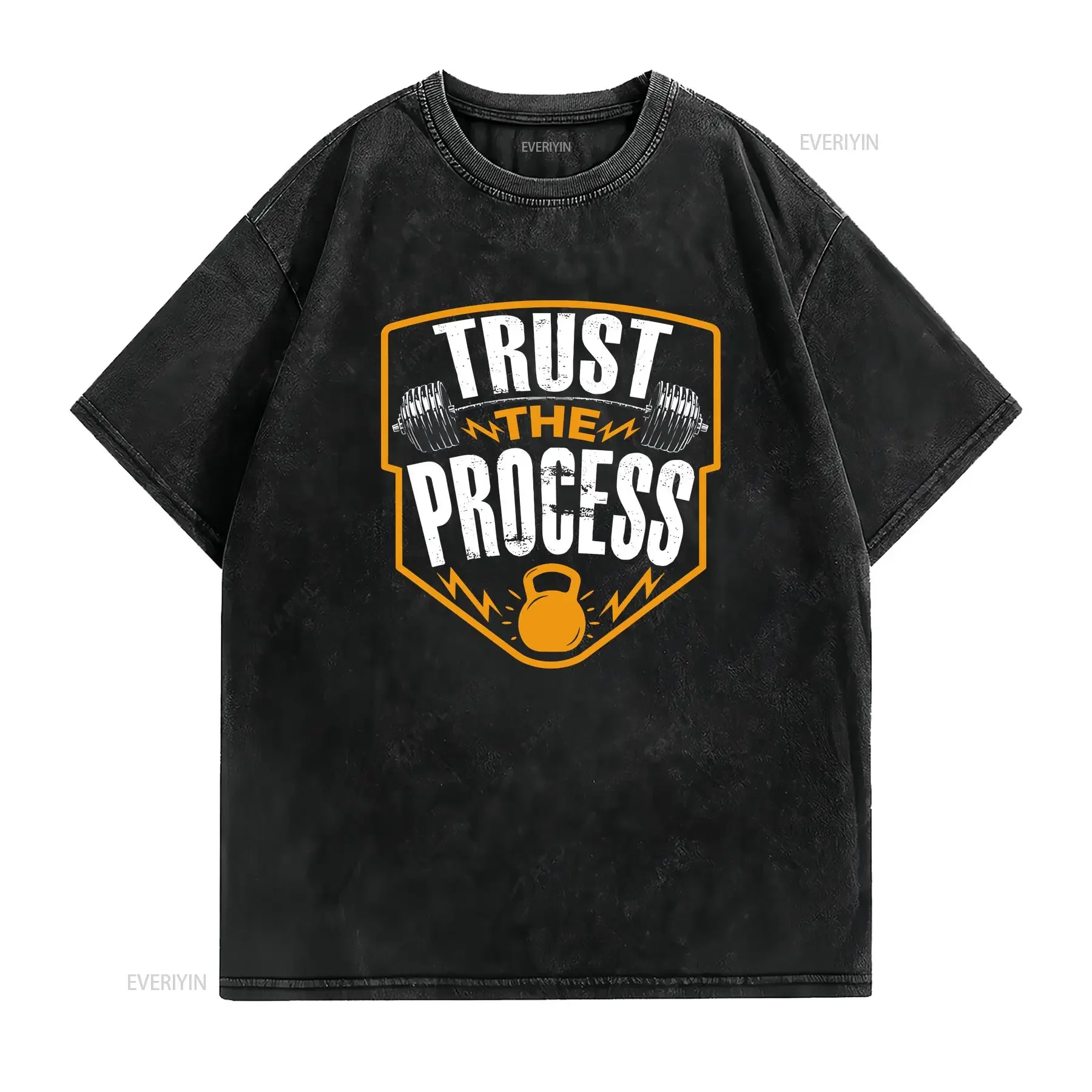 NEW LIMITED Trust The Process Motivational Quote Gym Workout T Shirt vintage Washed Unisex Stretched Casual homme Versatile
