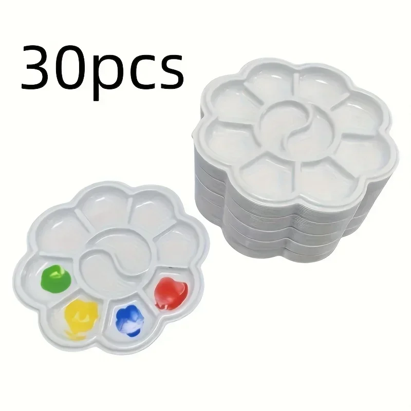 30-Pack Mini Flower-Shaped Plastic Palettes for Watercolor Acrylic & Gouache Mixing - Art Supplies