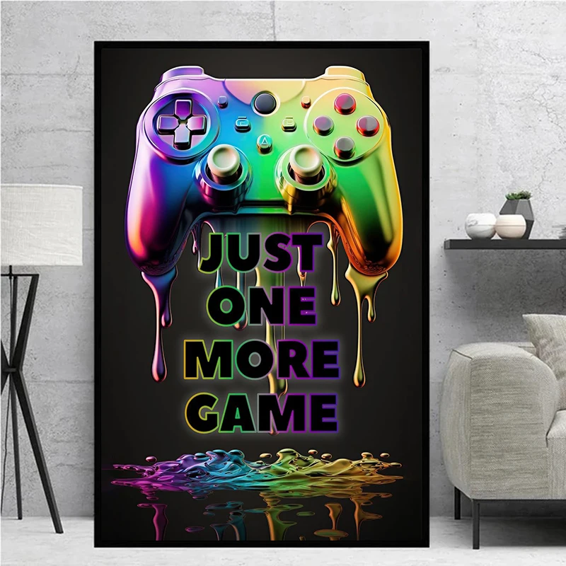 

Modern Game Controller Just One More Game Quote Poster Canvas Painting Abstract Wall Art For Gamer Room Home Decoration Gift