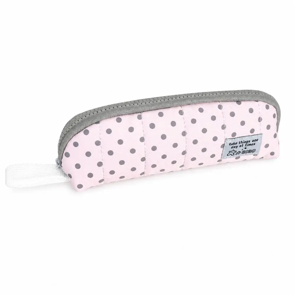 Durable Polka Dot Pencil Case Korean Style Portable Pencil Pouch Large Capacity Handheld Stationery Bag Students