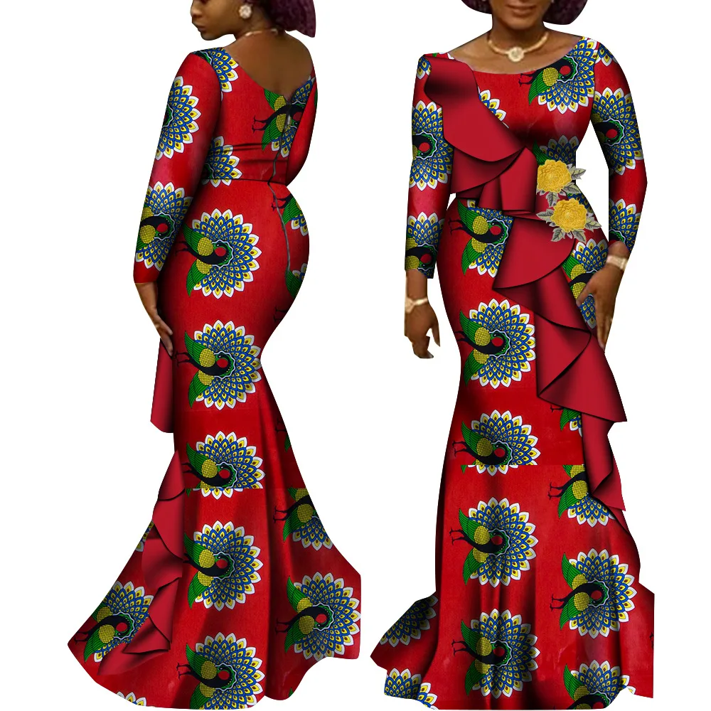 Hot New African Dresses for Women Long Sleeve High Waist Dashiki Outfits Ankara Print Attire Maxi Dress Party Wedding Evening