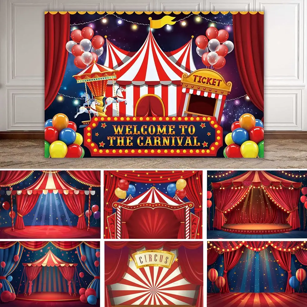 Circus Theme Party Backdrops for Newborn Baby Birthday Carnival Custom Photography Background with Balloon Ferris Wheel Decor