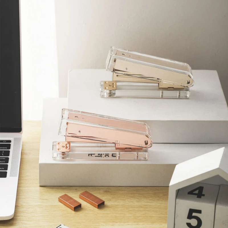 Transparent Acrylic Stapler Transparent Rose Gold Stapler Large Binding Machine Desktop Office Supplies Safe and Durable