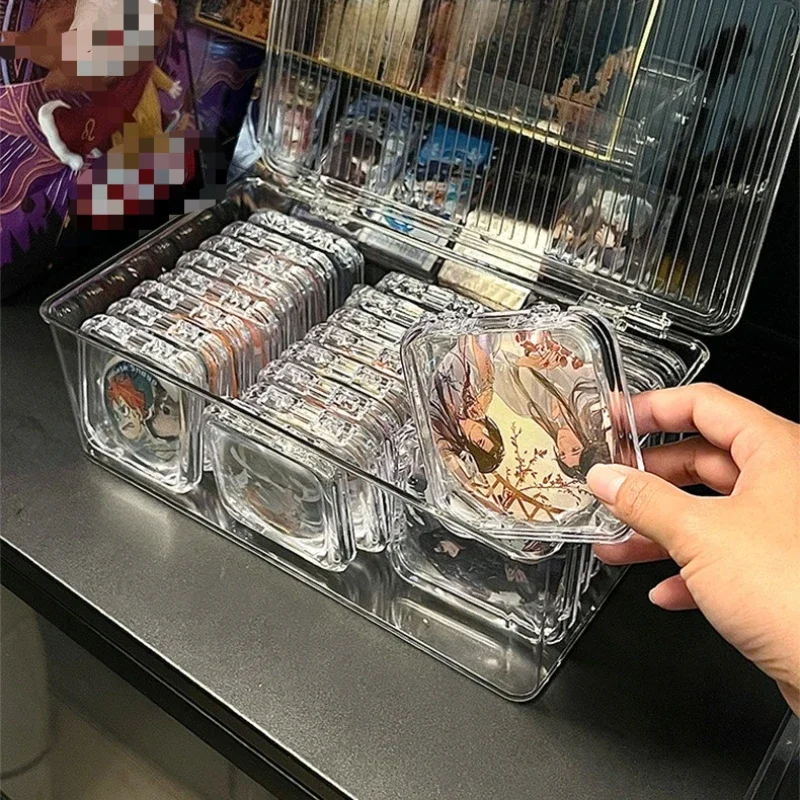 Portable Acrylic Badge Storage Organizer - Transparent Square Protective Case with Stackable Design for Anime/Pin Collections