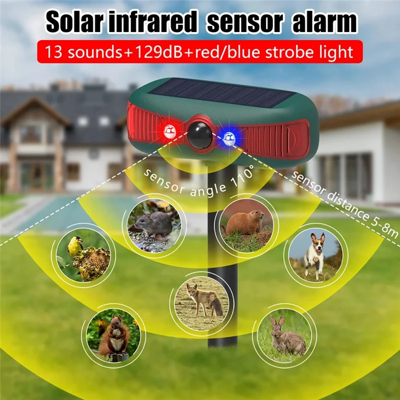 A73E-Solar Motion Sensor Alarm Solar Sensitive PIR Motion Sensor Barking 129Db Sound Warning