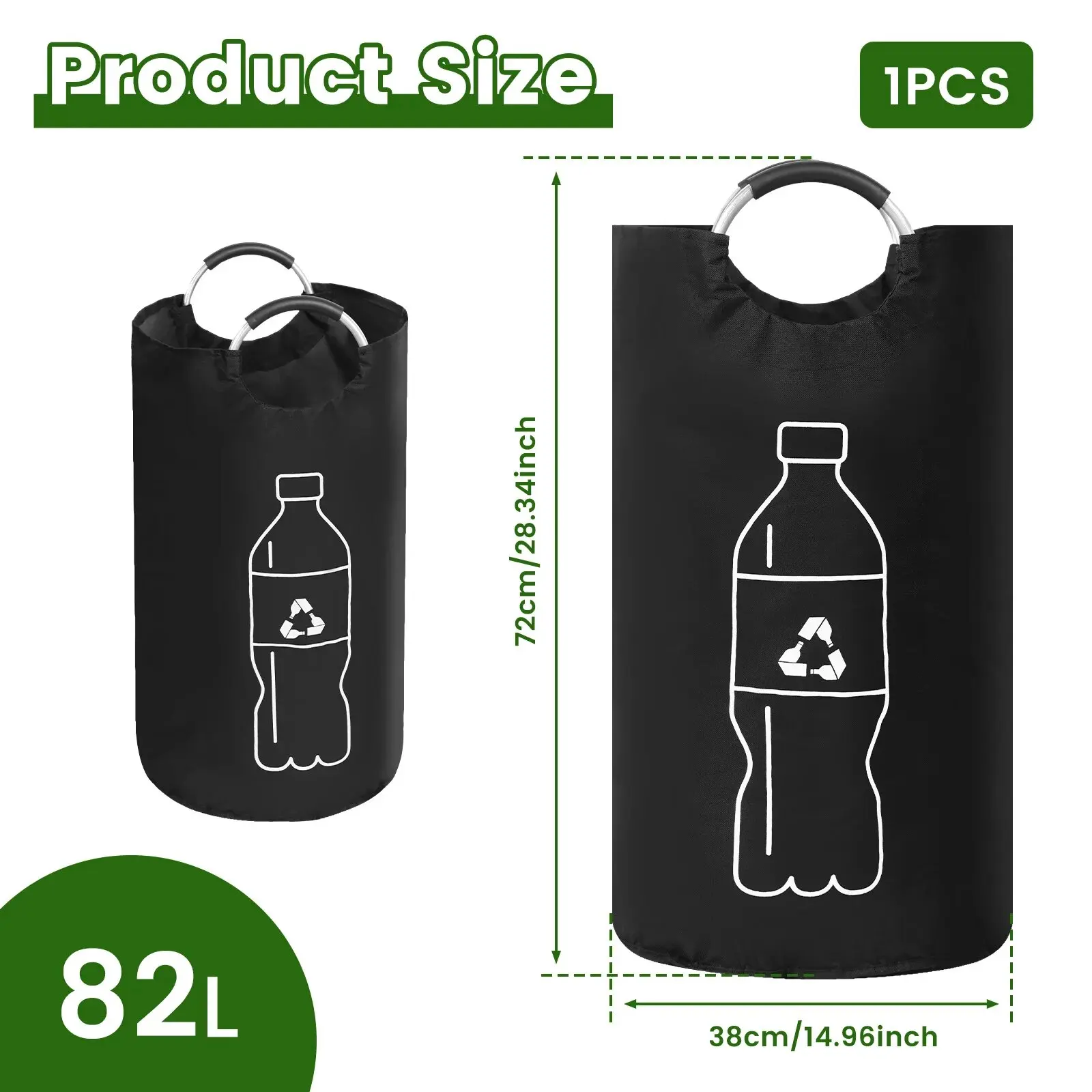 82L Foldable Recyclable Bottle Storage Bag With Aluminum Handle Large‑Capacity Waterproof Waste Collector Bin Empty Drink Bottle